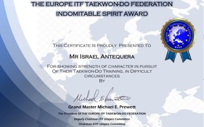 La Federación Europea de Taekwon-Do ITF premia a Israel Antequera, V Dan y responsable del C.D. Do-San