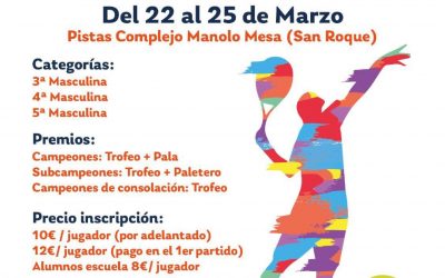 Abierto el plazo de inscripción para participar en el torneo de pádel del 22 al 25 de marzo