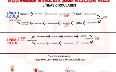 Durante la Feria Real, dos líneas de autobuses nocturnos conectarán San Roque con las barriadas